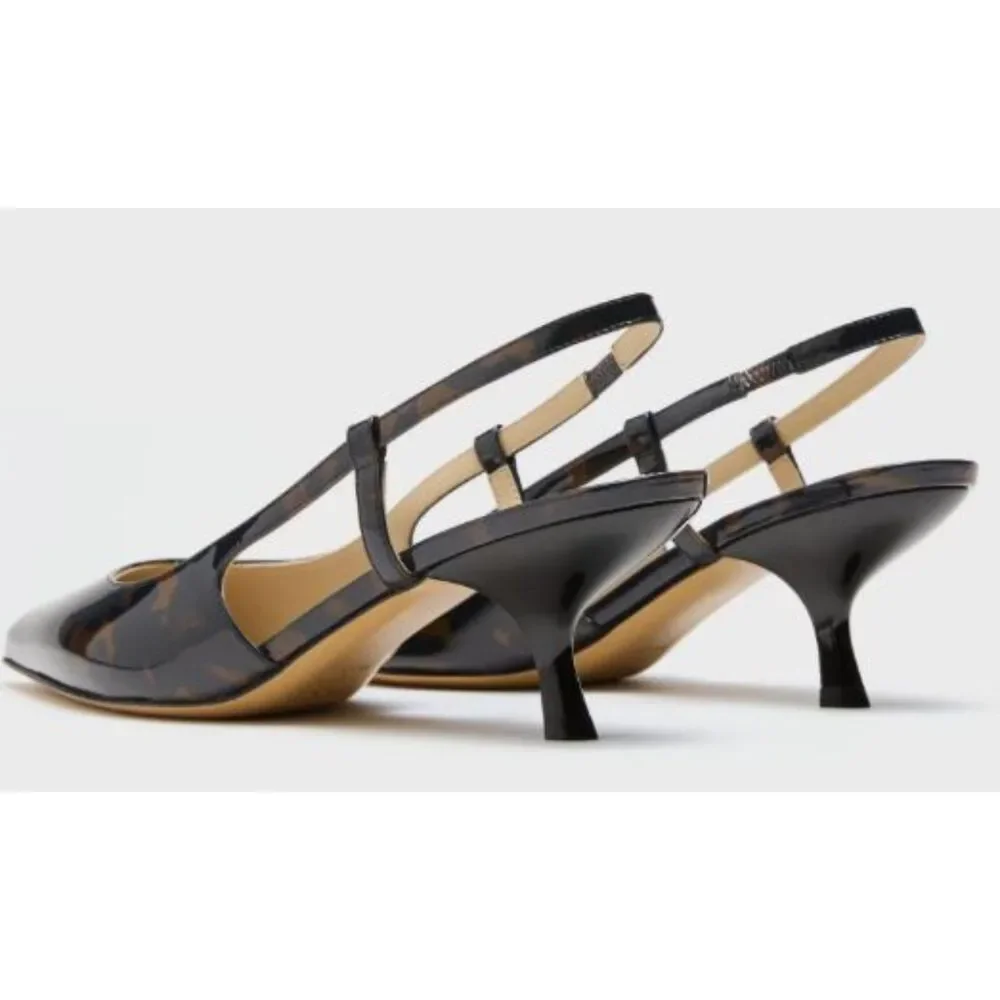 Theory Micro Slingback Pump Tortoiseshell Printed Leather Sandals 37 NIB 398